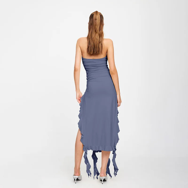 Fashion Sexy Sleeveless Backless Strapless Dress Summer Chest Wrapping Tassel Dresses Women Streetwear Jellyfish Lace Vestidos
