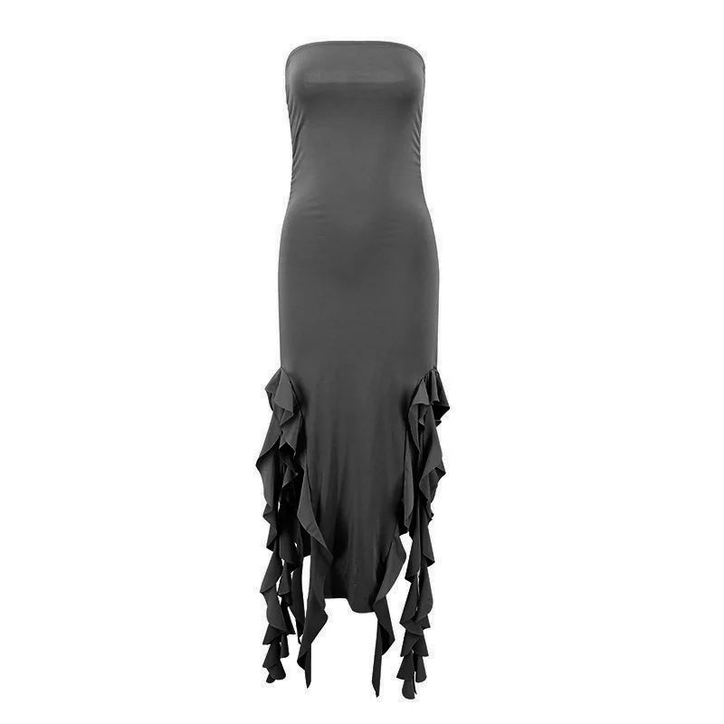 Fashion Sexy Sleeveless Backless Strapless Dress Summer Chest Wrapping Tassel Dresses Women Streetwear Jellyfish Lace Vestidos
