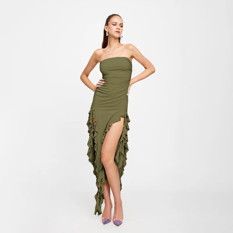 Fashion Sexy Sleeveless Backless Strapless Dress Summer Chest Wrapping Tassel Dresses Women Streetwear Jellyfish Lace Vestidos