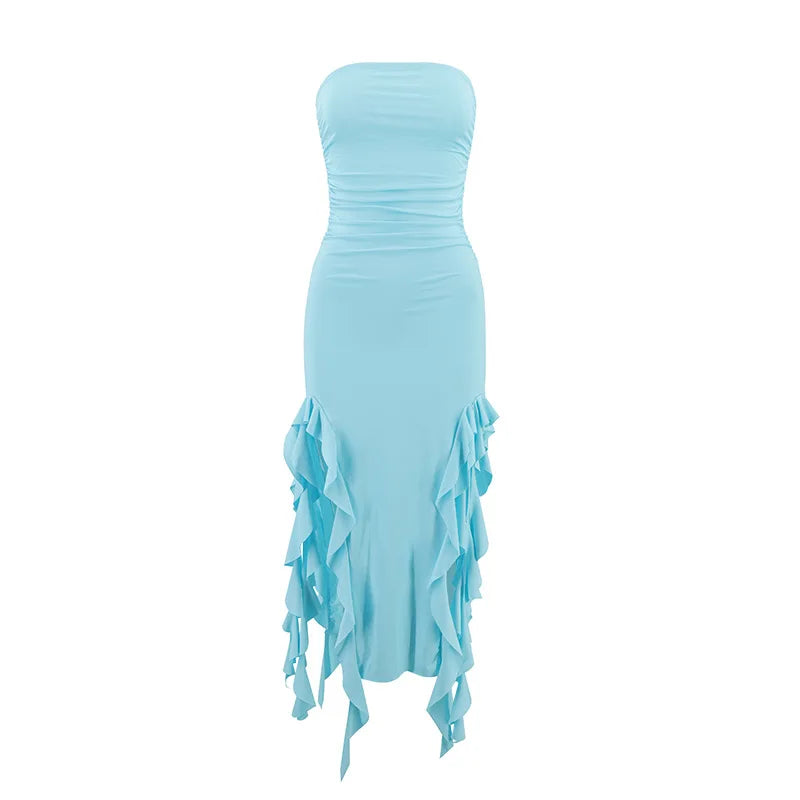 Fashion Sexy Sleeveless Backless Strapless Dress Summer Chest Wrapping Tassel Dresses Women Streetwear Jellyfish Lace Vestidos